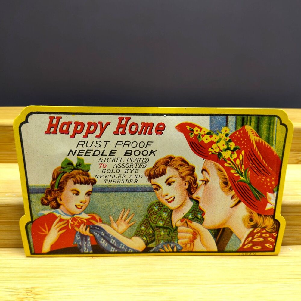 Vintage Happy Home Needle Book - 64 Gold Eye Needles with Threader EXCELLENT